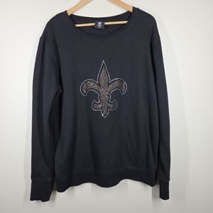 NFL Team Apparel New Orleans Saints Bling Rhinestone Logo Black Sweatshirt 2X